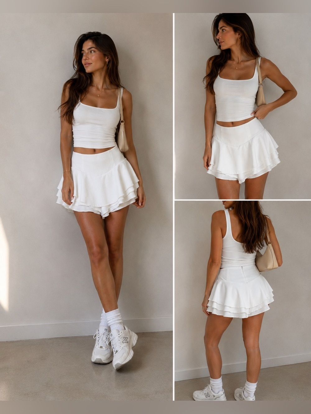Zara Cream Ruffle Skort Layered Flowy Mini Tennis Style Size S
